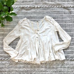 Free People Cream Long Sleeve Flowy Henley Top XS